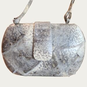 Vintage PATCHWORK Exotic Gray LEATHER Shoulder Bag EUC